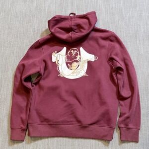 True Religion Mens XL Burgundy Zip Up Hoodie Buddha Maroon Horseshoe Logo